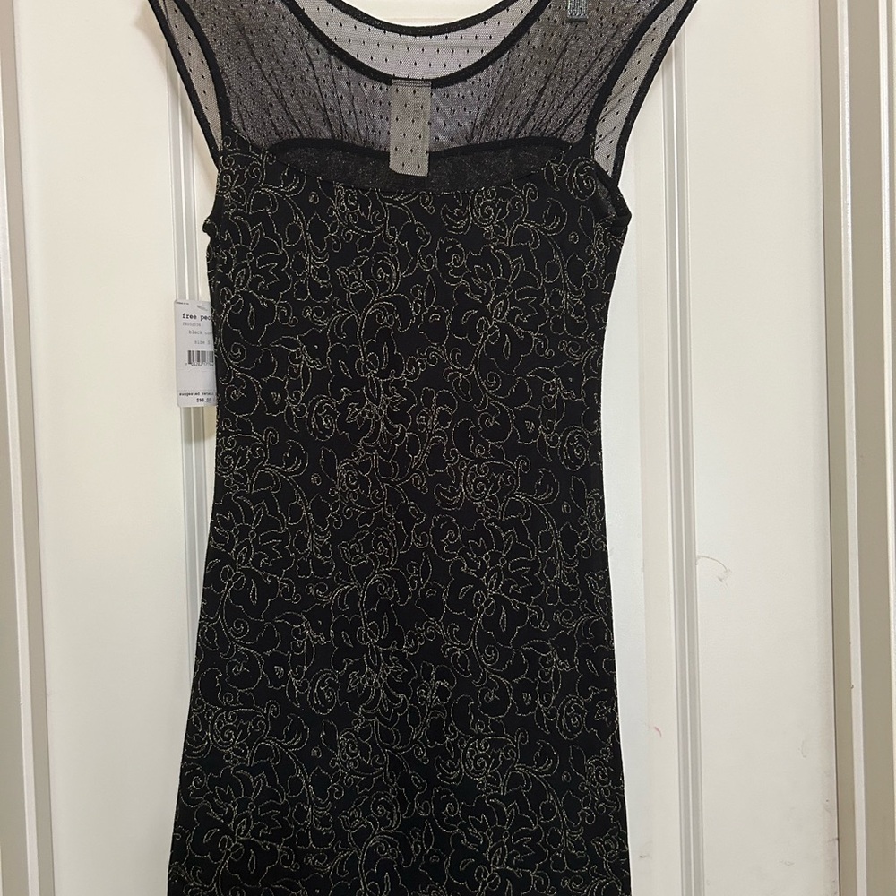 Free People Black and Gold Midi Dress